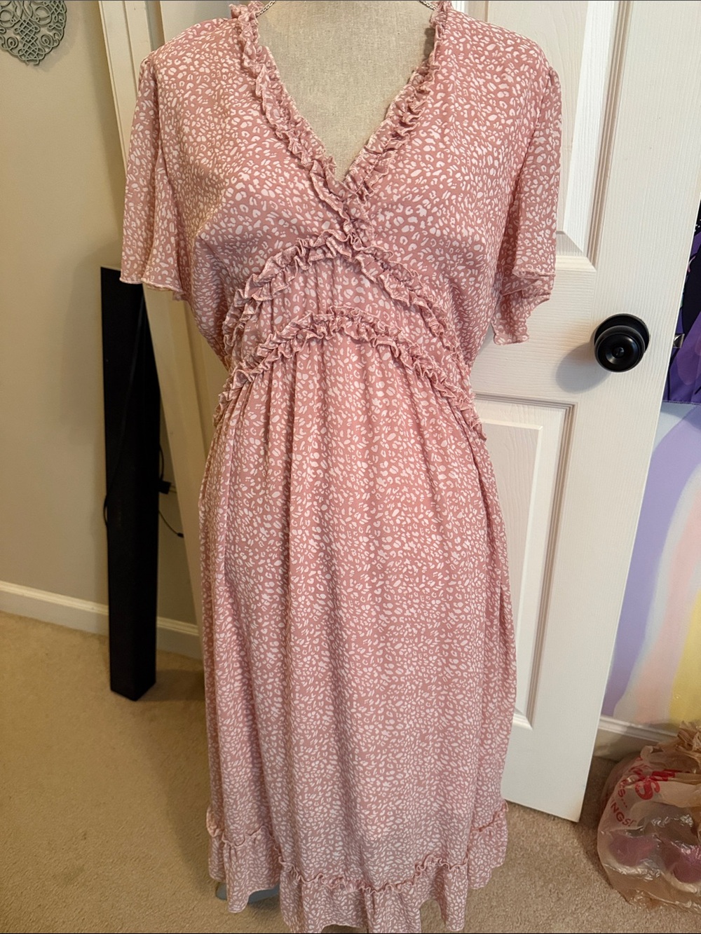 Women's Blush Pink Ruffled Midi Dress